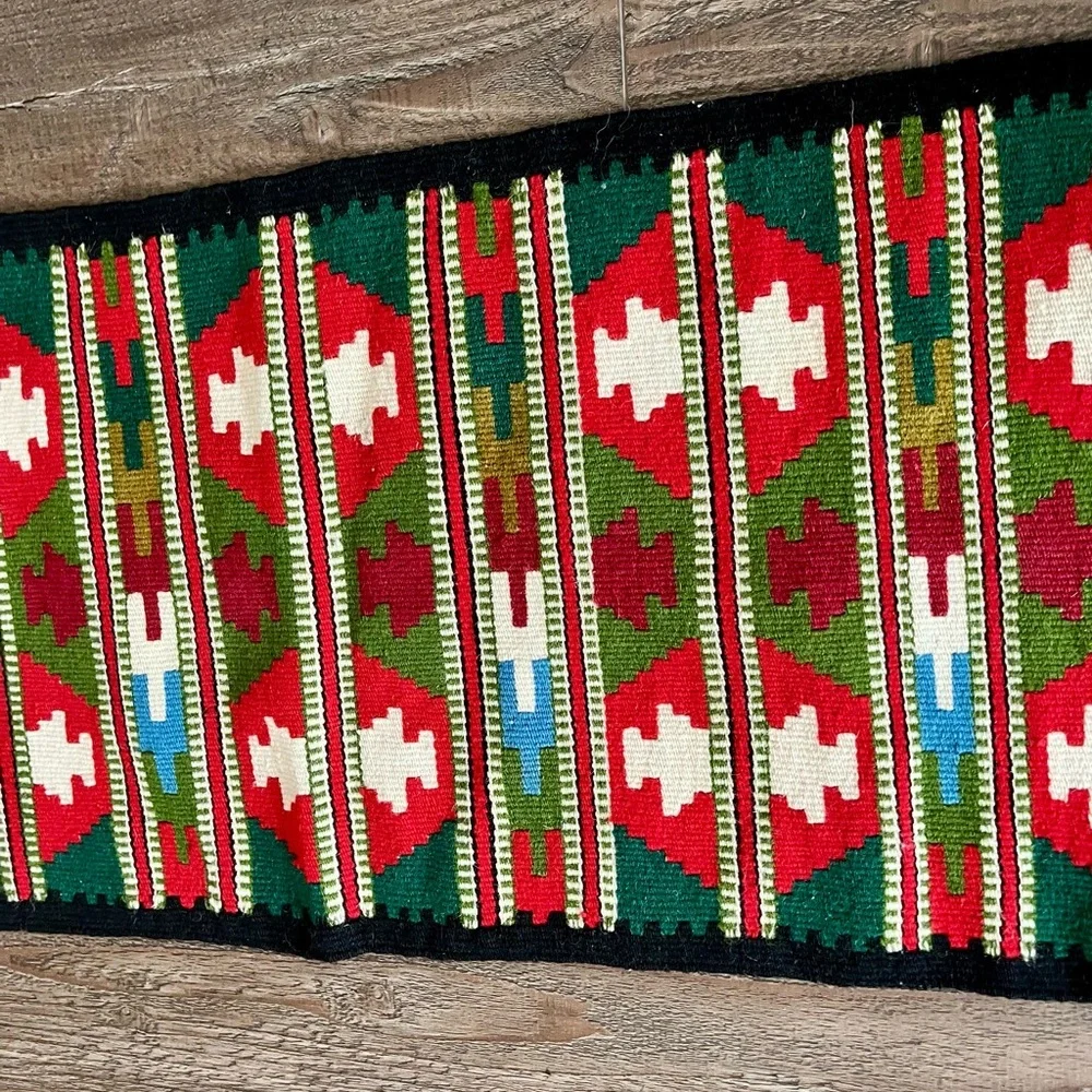 Colorful Geometric Patterned hand made wool table runner 15/39 inches